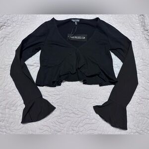 Current Mood Dollskill black medium cropped flare sleeve black top